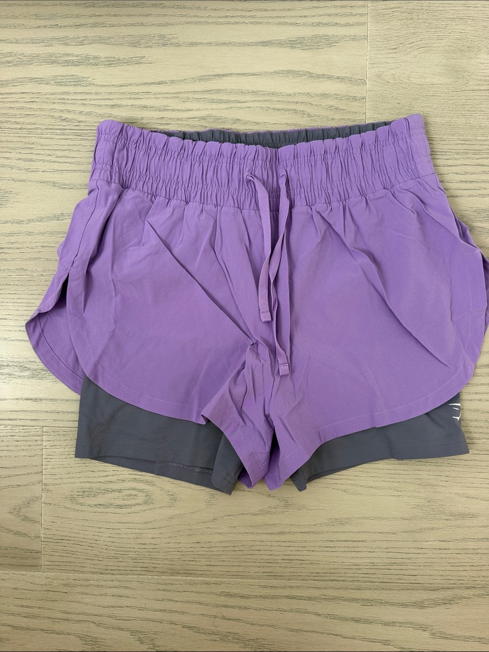 Gymshark Purple Layered Athletic Shorts with Gray Liner